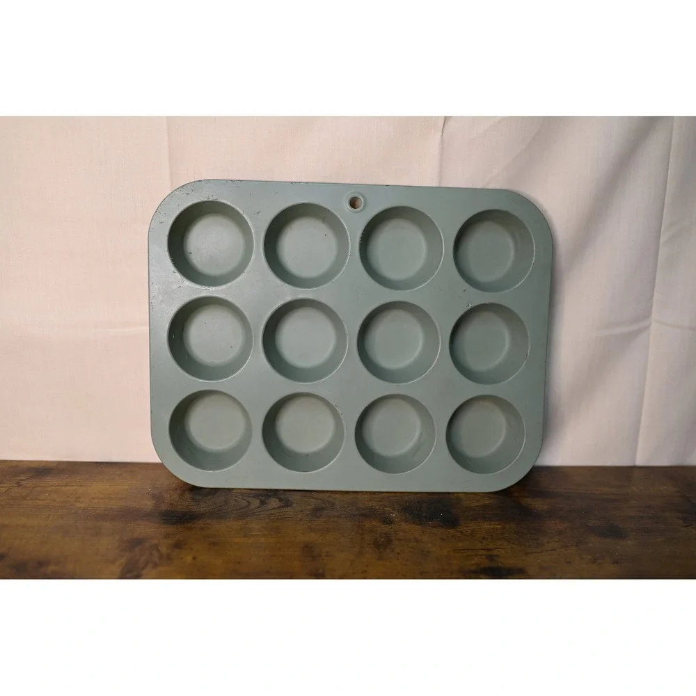 Vintage Sage Green Muffin Tin 12 Cup Cupcake Baking Pan Cottage Core 13x10x1.25